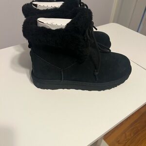 UGG Black Suede Winter Boots with Plush Trim